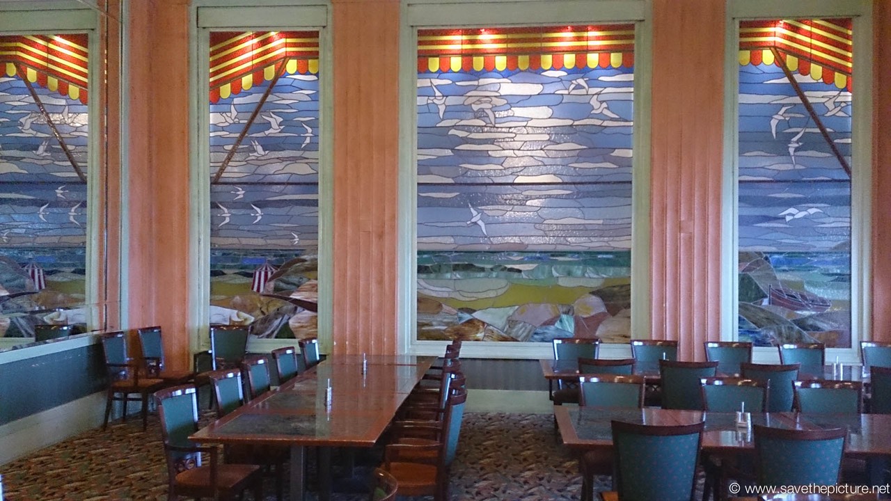 Stained glass wall in Thermae Plalace Ostend