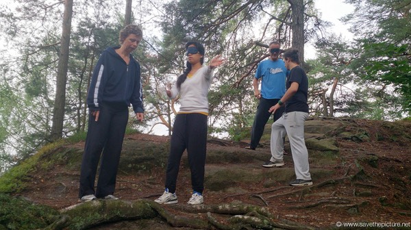 Taikiken blindfold walking exersise on rough mountain terrain