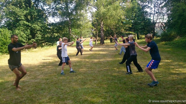 Taikiken group walking high on the training field